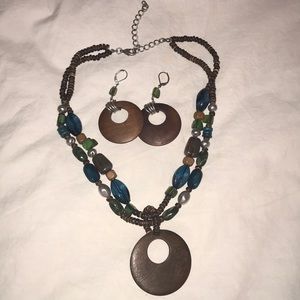 Necklace made of wood and various beads
